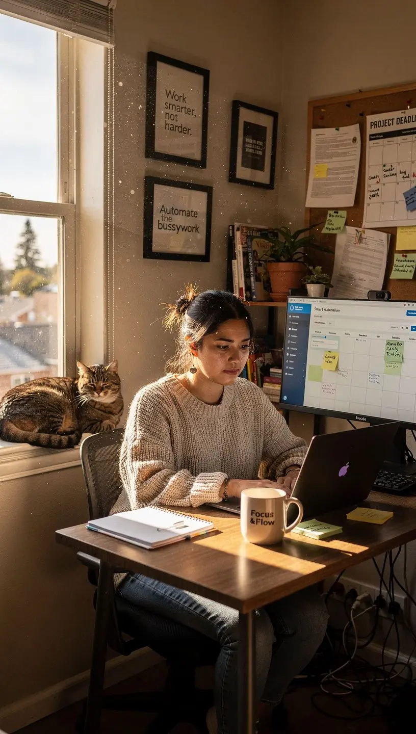 Team collaborating with automated software tools.